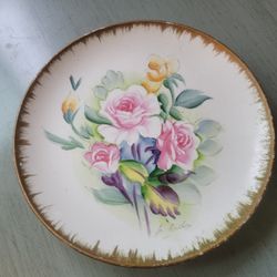 Vintage Painted Floral ahold Rimmed Plate