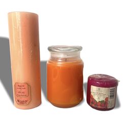 Candle Lot of 3 Empire Orange Spice Jar, Candle-Lite Peach & English Mulberry