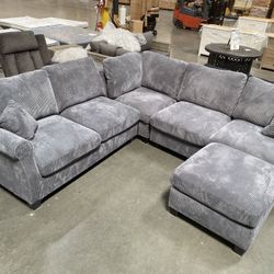 New ! Dark Gray Soft plush sectional and ottoman, Sectional, Sofa, Couch, Sectional couch, L-Shaped sofa, Grey sofa, Grey sectional, sectionals. Dimen