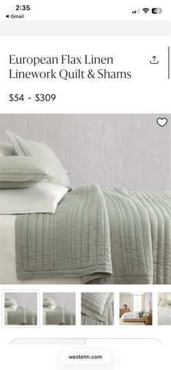European Linen Linework King Sham, Frost Gray Fiber Dye