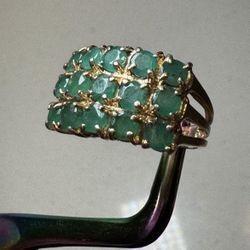 Vintage 14K Gold Engagement Emerald Ring - Natural Emeralds 