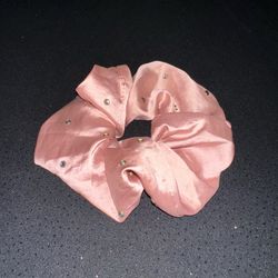 Big Blush Satin Scrunchie W/ Bezeled Rhinstones