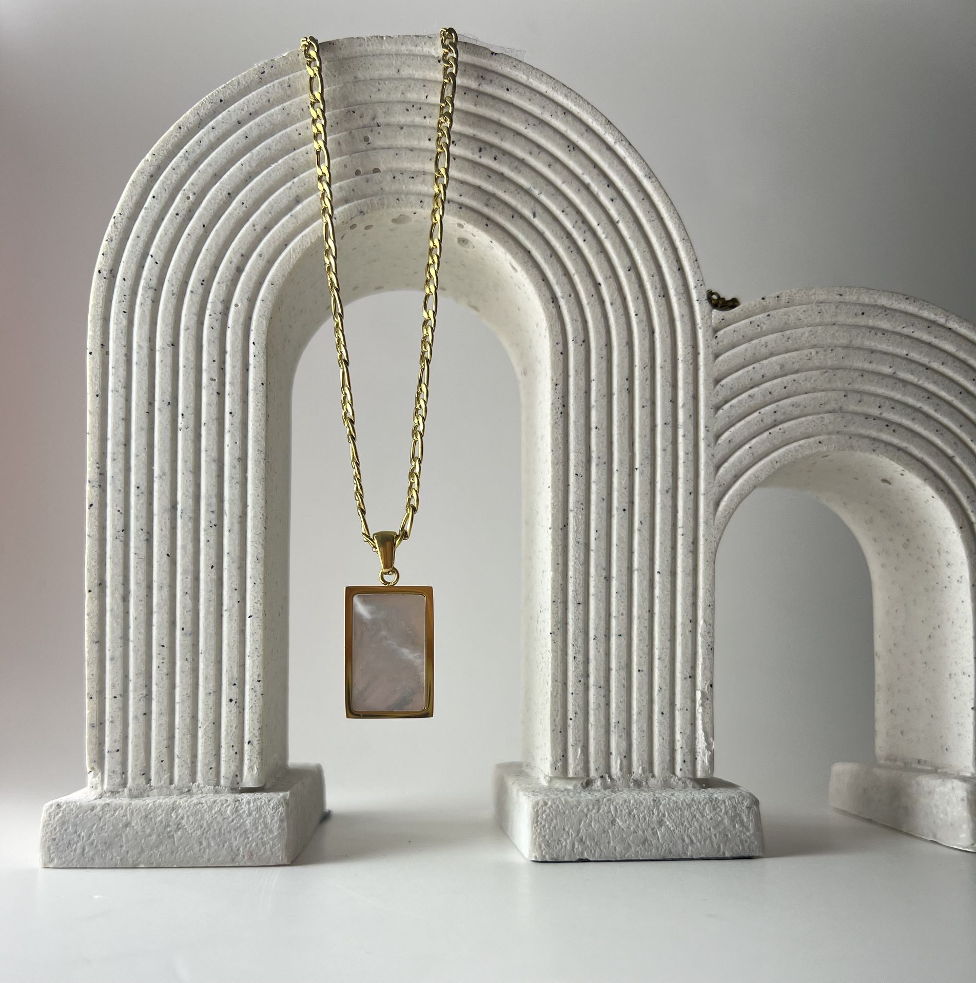 white shell necklace rectangle pendant necklace for women 18k plated