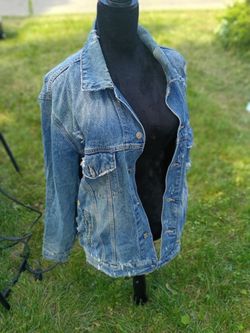 Zara Men’s XL Distressed Denim Jacket - Graphic Back Streetwear