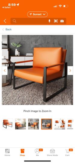 Chair Orange Mid Century Style Faux Leather 