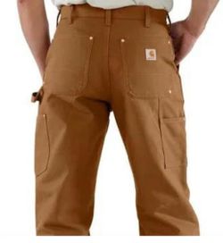 MEN'S LOOSE-FIT FIRM DUCK DOUBLE-FRONT WORK PANTS - BROWN 36x32 $34.99