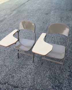 Vintage School Desk Attached Fold Up Metal Chair