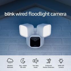 Blink Wired Floodlight Camera - Smart security camera, 2600 lumens, HD live view, enhanced motion detection, built-in siren, Works with Alexa – 1 came