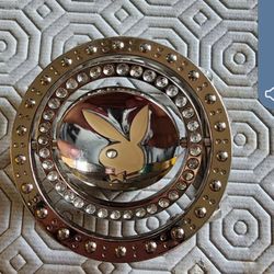 VINTAGE RARE Playboy Bunny DOUBLE Spinning DOUBLE SIDED Rhinestone Buckle 2 IN 1