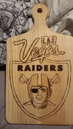 Raiders wood burn art decor
