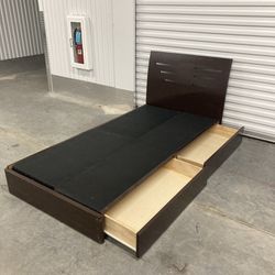 Twin Size Platform Bed Frame With Two Drawers Storage 