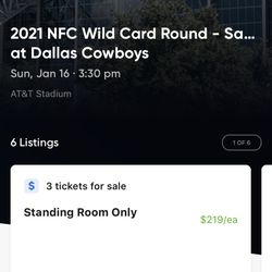 (9) Standing Room Only SRO Party Passes For San Francisco 49ers @ Dallas Cowboys Playoffs Tickets