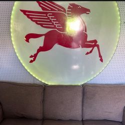 Mobil Pegasus Antique Gas Sign- 5 Foot Rare With Aluminum Ring 