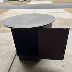 Round Wood Storage Table with Cabinet – Dark Wood