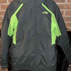 Mens size Small The North Face gray & lime green heavy parka winter coat 