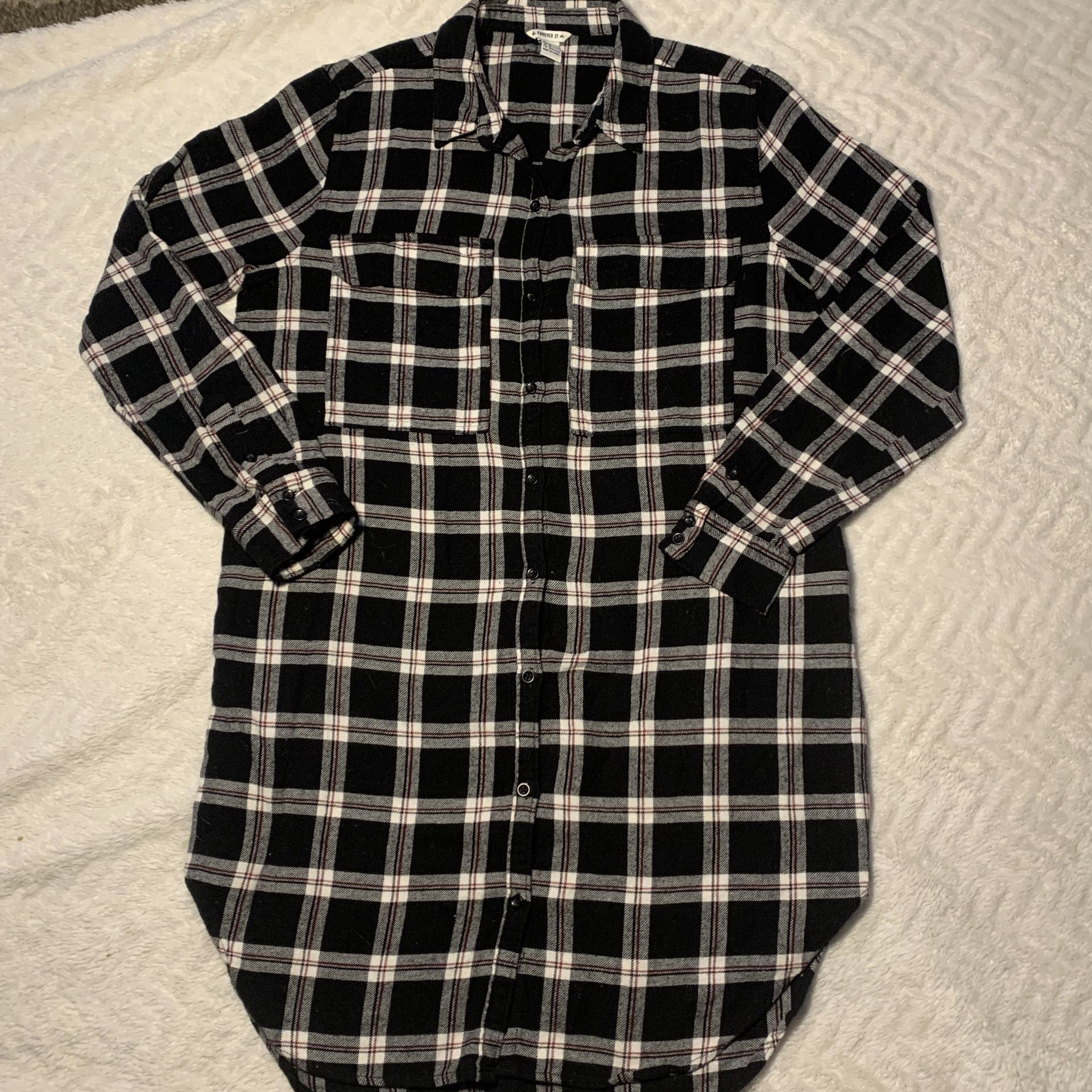 Forever 21 Black White Red Plaid Flannel Shirt Dress