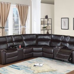 Brand New Reclining Comfy Leather Sectional Set 