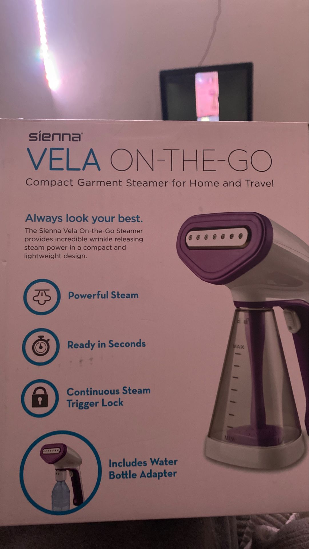 Sienna Vela Garment Steamer for Home and Travel, Vela On-The-Go Hand Steamer, 1500W of Superheated Steam