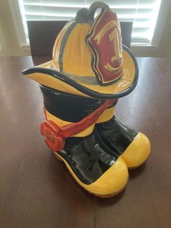 Cookie Jar Vintage New Fireman In Box
