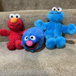 Sesame Street lot of 3 plush 6- 8” Elmo Cookie Monster Grover