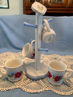 Hand painted cups with holder