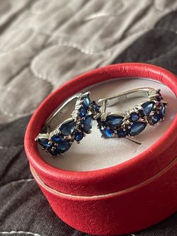 925 Sterling Silver Blue Sapphire Cluster Earrings