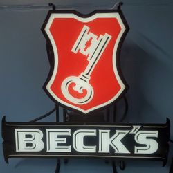 BECK'S BEER LIGHTED SIGN PULL STRING FREE STANDING 22 X 22 