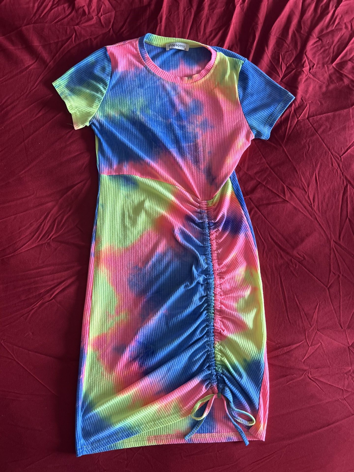 Vinceotto Tie Dye Side Scrunch T shirt Bodycon Dress