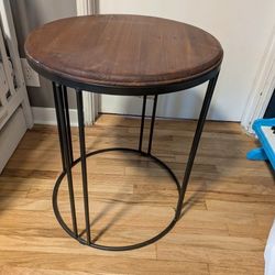 Round Metal/Reclaimed Wood End Table