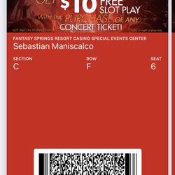 Sebastian Maniscalco at Fantasy Springs Casino- Section C Floor level Row F seats 5 and 6