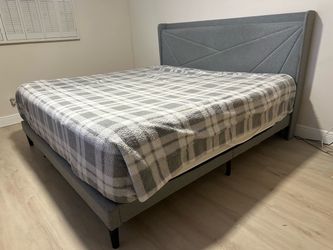 Gray King Platform Bed Frame