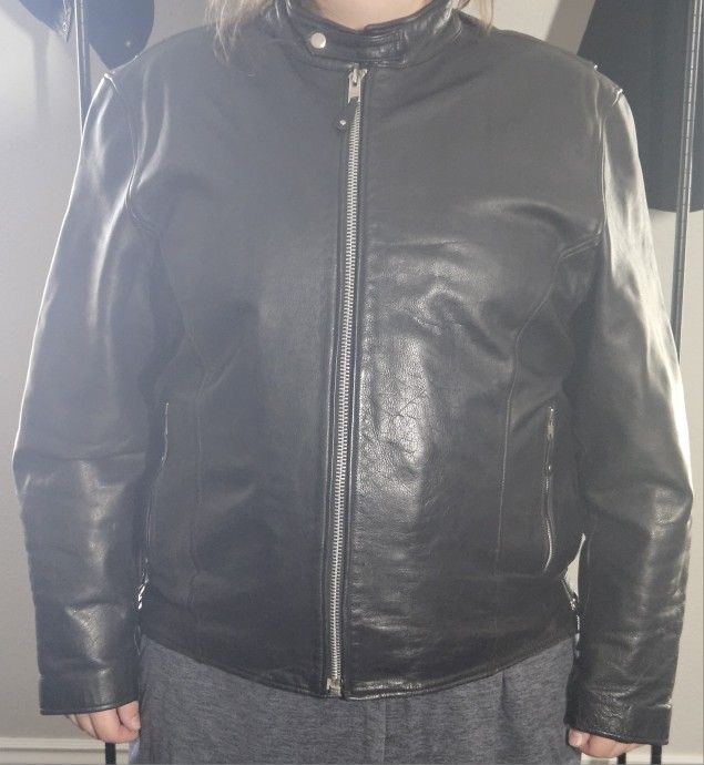 FMC 4XL Good Condition Polyester Black Biker Leather Coat