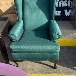 Vintage Green Wing Back Chair