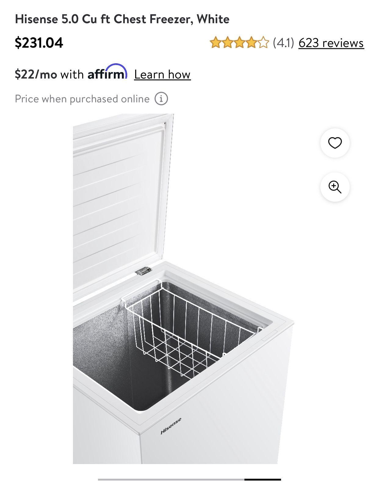 Hisense 5.0 Cu ft Chest Freezer-white-used
