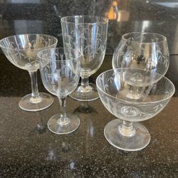 52 Piece Noritaki Sasaki Bamboo Etched Glasses