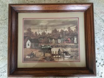 The Fishing Boat. 17 x 29 inch Hard Wood Picture Frame. From Home Interiors. Excellent condition.