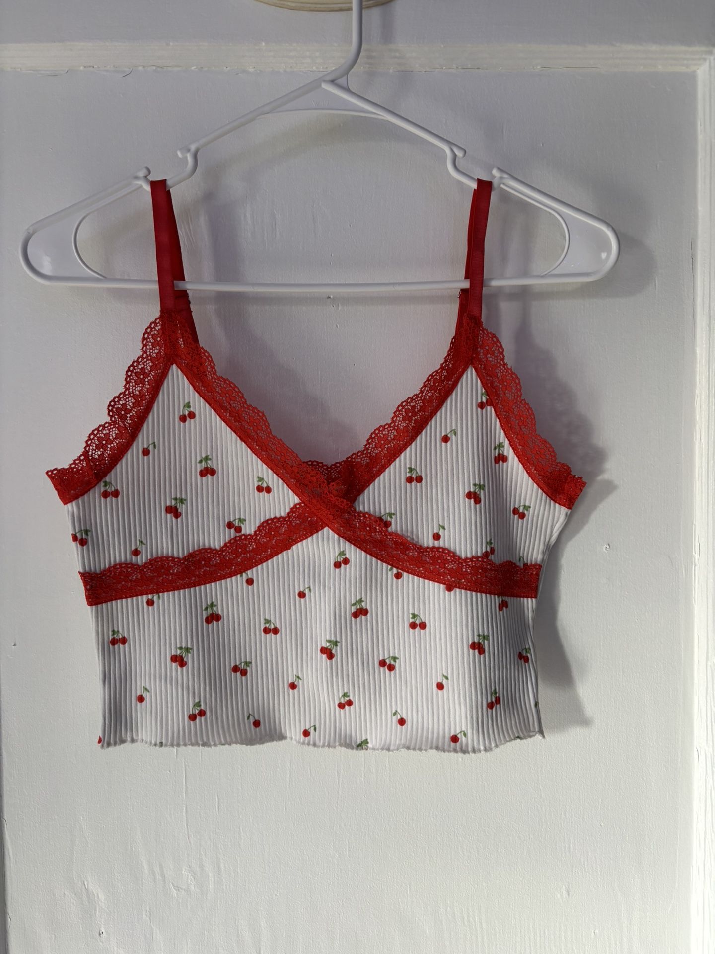 H&M Divided cherry tank w/ lace trim size S