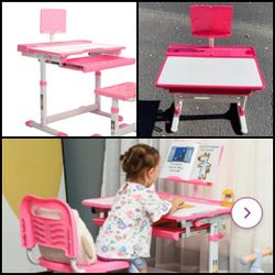 Kids Toddler Desk with bookstand, pencil case cup holder, and bag hooks 