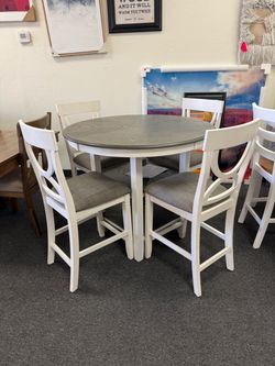 Dining table with 4 chairs counter height modern farmhouse with pedestal base