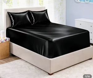 Brand New Queen Satin Sheet Set, Black