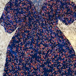 New 22/24 Serene Purple Pink Blue  Viscose Plus Size Dress Short Sleeve NW