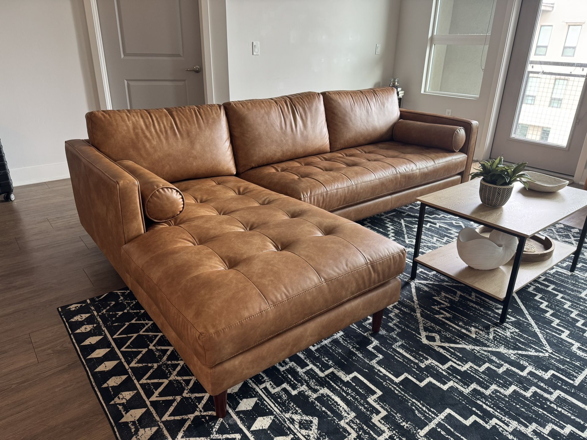 Chaise Lounge Faux Leather Couch From Living Spaces