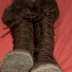 Brown Suede W/ Fur Trim Boots