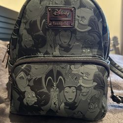 Loungefly Disney Black Faux Leather Villians, maleficient AOP Mini Backpack