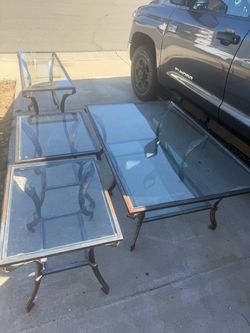 Glass Top Metal Coffee and End Table Set