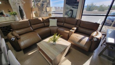 6 Pc Modern Power recliner & headrest Leather Modular sectional!