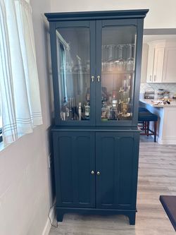 LOMMARP cabinet glass doors dark blue-green