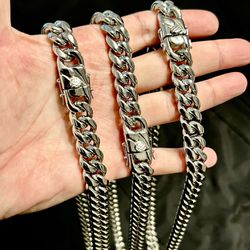 *New* 18K White Gold Cuban Chains Stainless Steel 