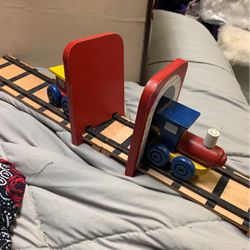 Child’s Wooden Train Slideable Bookends