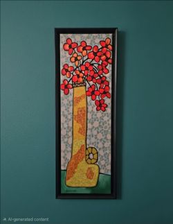 Ben-Simhon"RED FLOWERS" Limited Edition Serigraph Framed 43"×16" Signed